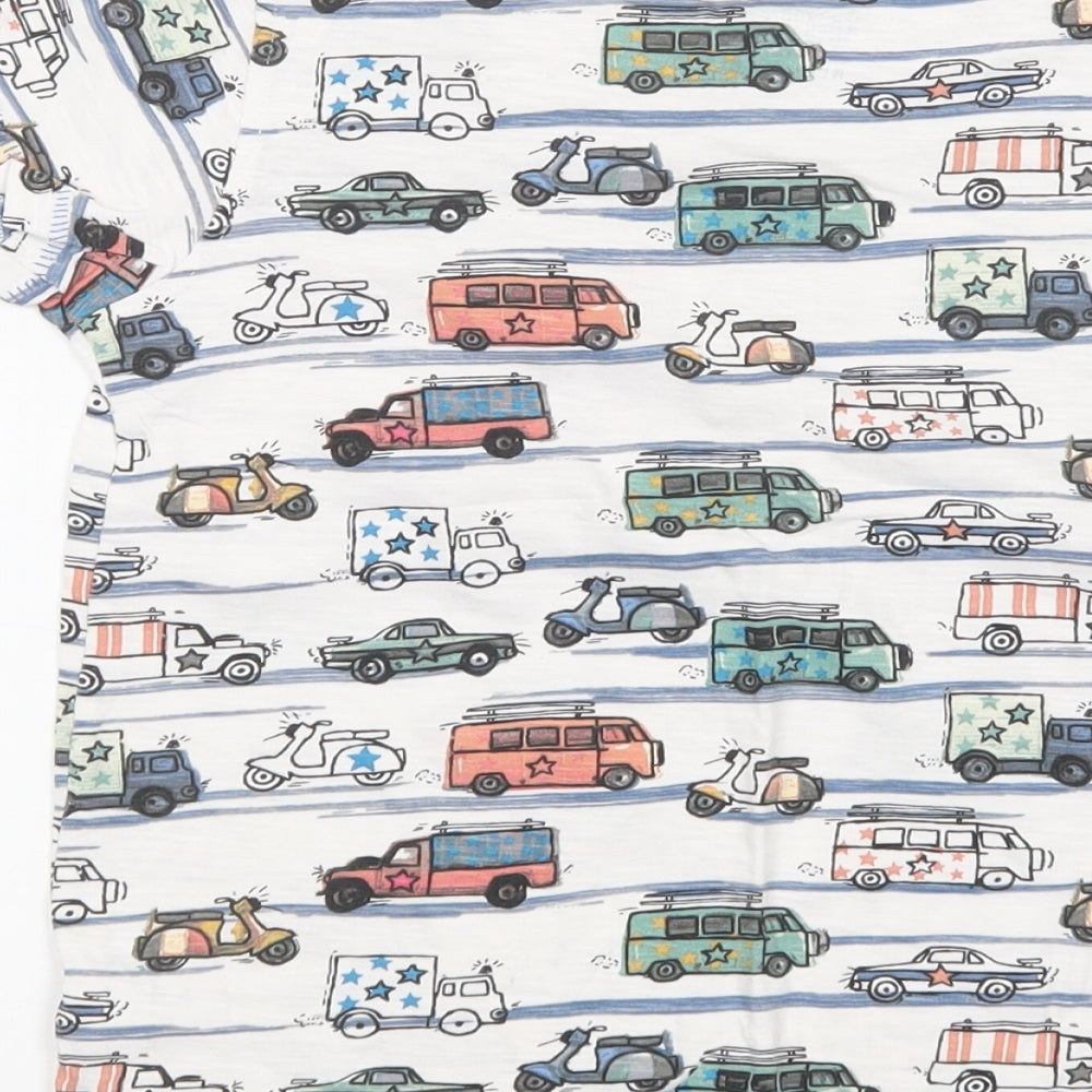 NEXT Boys White Geometric Cotton Pullover T-Shirt Size 5-6 Years Crew Neck Pullover - Car Print