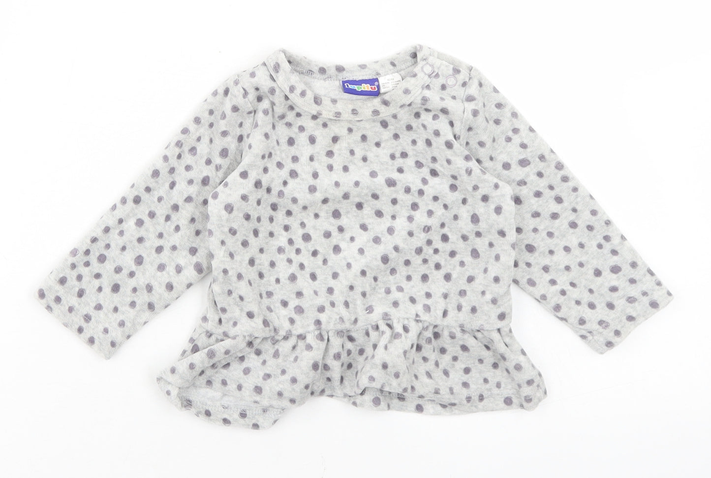 Lupilu Girls Grey Polka Dot Cotton Basic T-Shirt Size 3-6 Months Round Neck Snap - Peplum