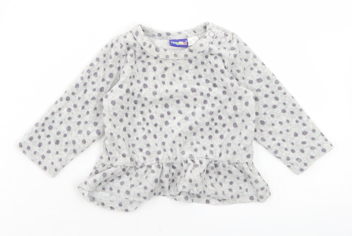 Lupilu Girls Grey Polka Dot Cotton Basic T-Shirt Size 3-6 Months Round Neck Snap - Peplum
