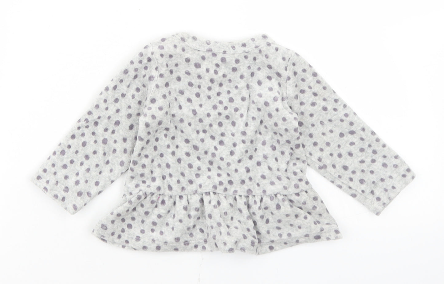 Lupilu Girls Grey Polka Dot Cotton Basic T-Shirt Size 3-6 Months Round Neck Snap - Peplum