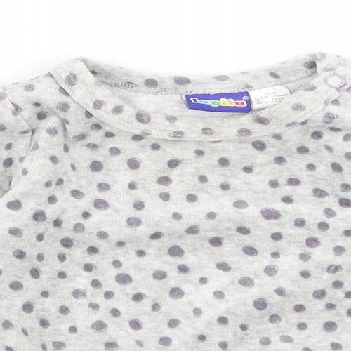 Lupilu Girls Grey Polka Dot Cotton Basic T-Shirt Size 3-6 Months Round Neck Snap - Peplum
