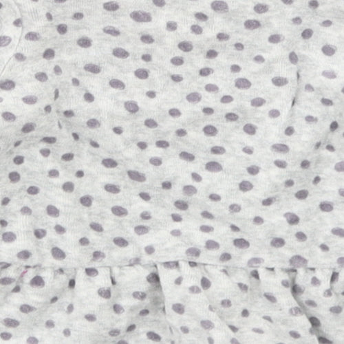 Lupilu Girls Grey Polka Dot Cotton Basic T-Shirt Size 3-6 Months Round Neck Snap - Peplum