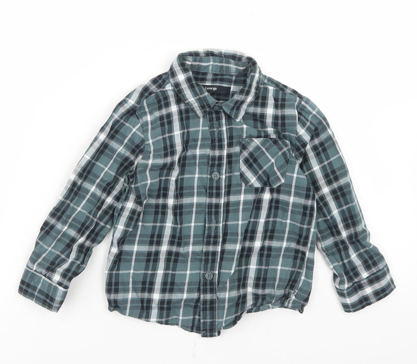 George Boys Blue Plaid Cotton Basic Button-Up Size 2-3 Years Collared Button