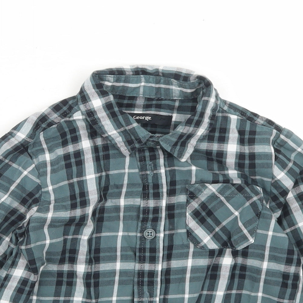 George Boys Blue Plaid Cotton Basic Button-Up Size 2-3 Years Collared Button