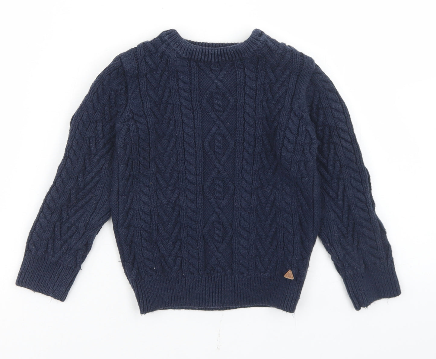 NEXT Boys Blue Crew Neck  Cotton Pullover Jumper Size 3-4 Years  Button