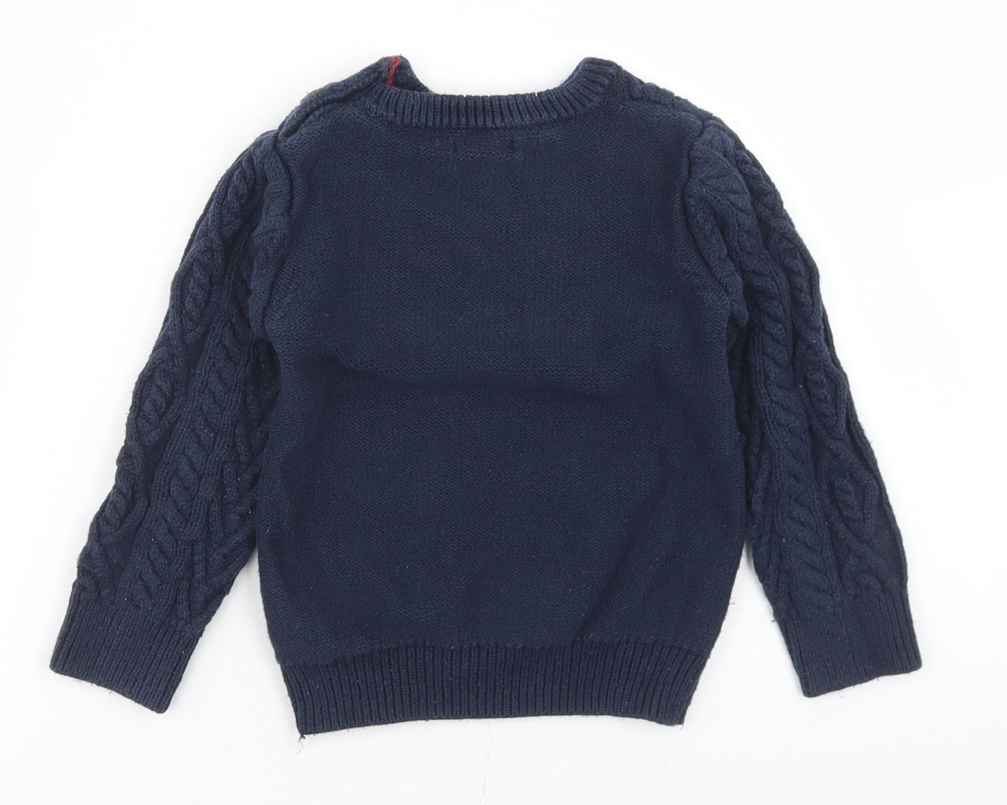 NEXT Boys Blue Crew Neck  Cotton Pullover Jumper Size 3-4 Years  Button