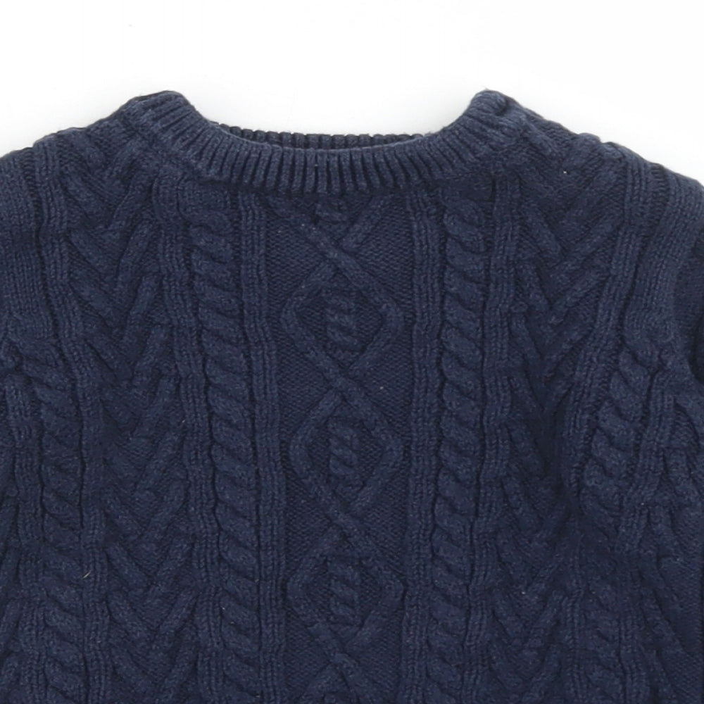 NEXT Boys Blue Crew Neck  Cotton Pullover Jumper Size 3-4 Years  Button