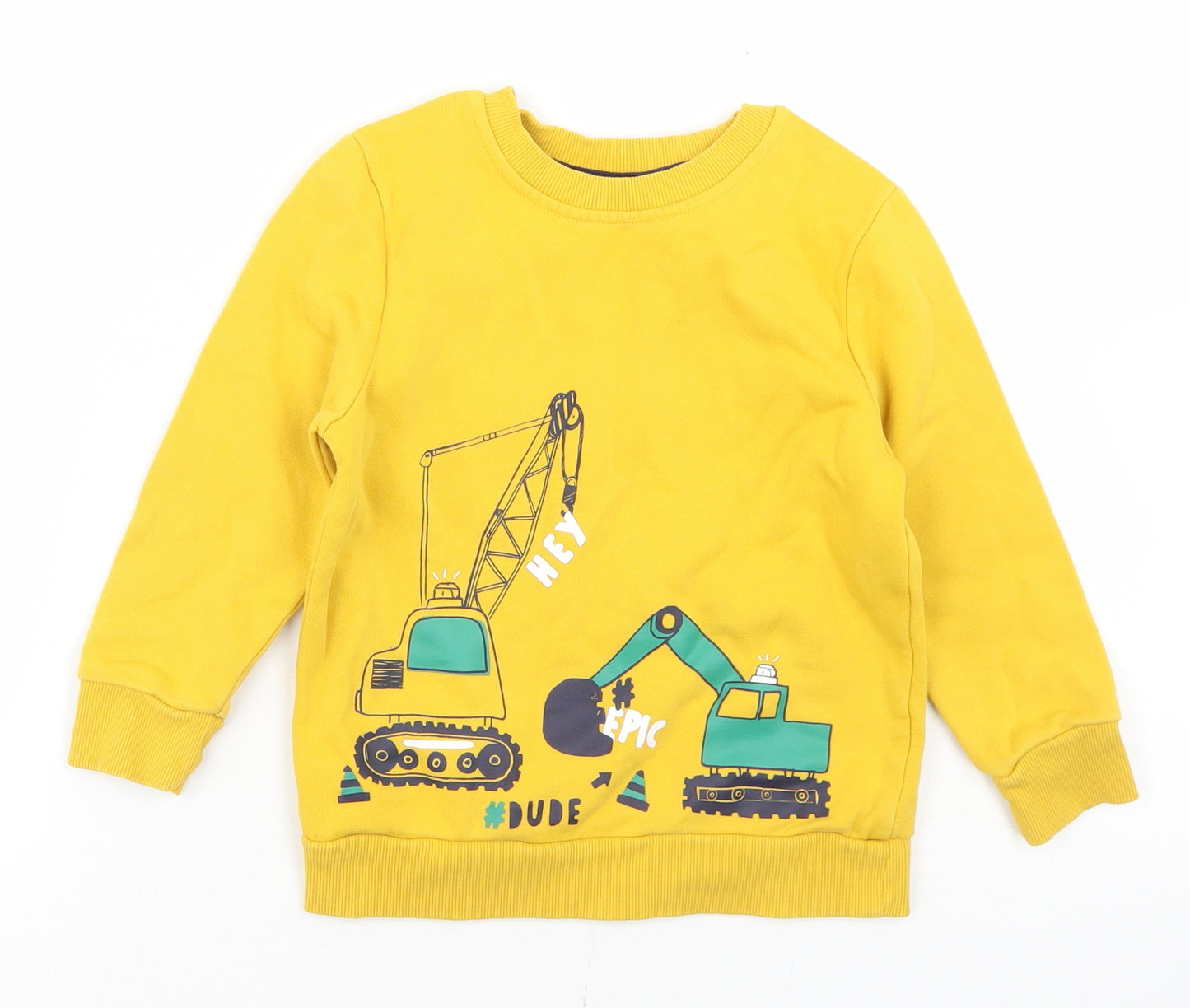 George Girls Yellow  Cotton Pullover Sweatshirt Size 3-4 Years   - Digger Demolition Print