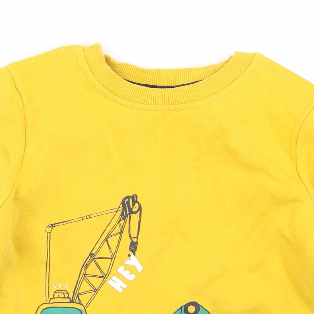 George Girls Yellow  Cotton Pullover Sweatshirt Size 3-4 Years   - Digger Demolition Print
