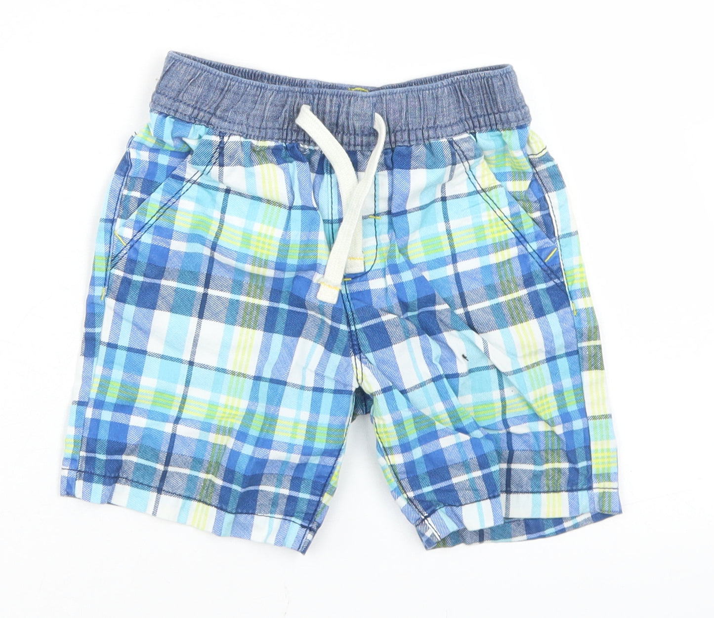 NEXT Boys Blue Plaid Cotton Bermuda Shorts Size 2-3 Years  Regular Drawstring