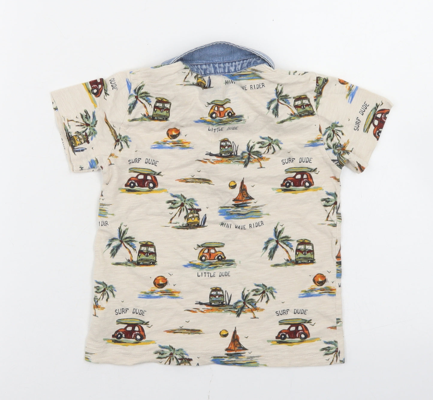 NEXT Boys Beige Geometric Cotton Basic Polo Size 2-3 Years Collared Button - Surfer Dude