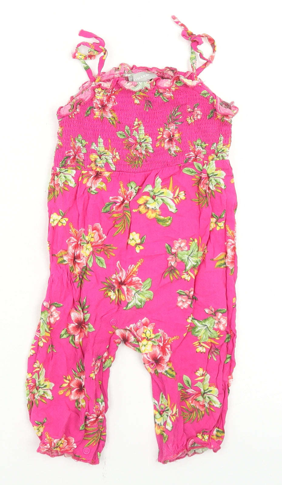 Primark Girls Pink Floral Viscose Romper One-Piece Size 9-12 Months