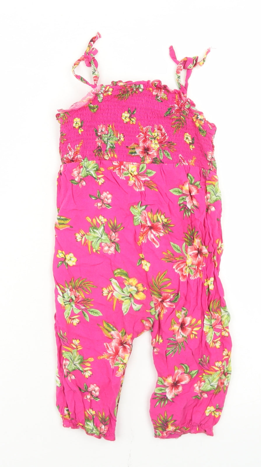 Primark Girls Pink Floral Viscose Romper One-Piece Size 9-12 Months