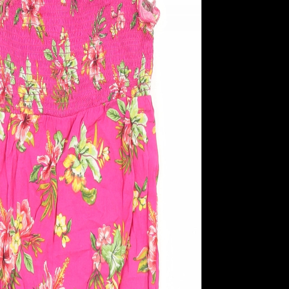 Primark Girls Pink Floral Viscose Romper One-Piece Size 9-12 Months