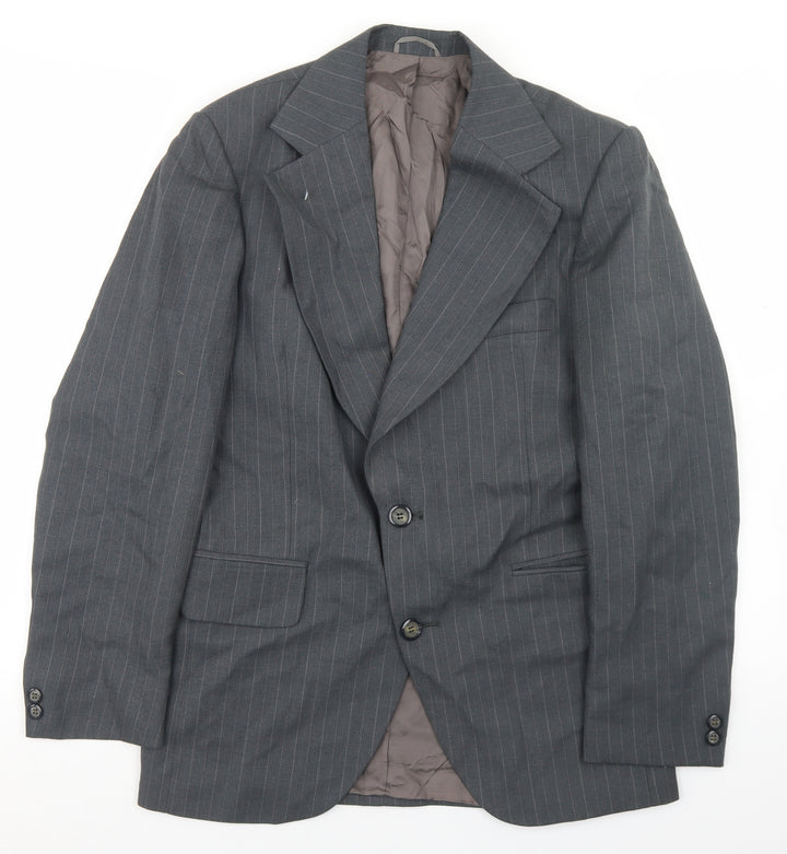 Smart Alex Mens Grey Striped Polyester Jacket Blazer Size 36