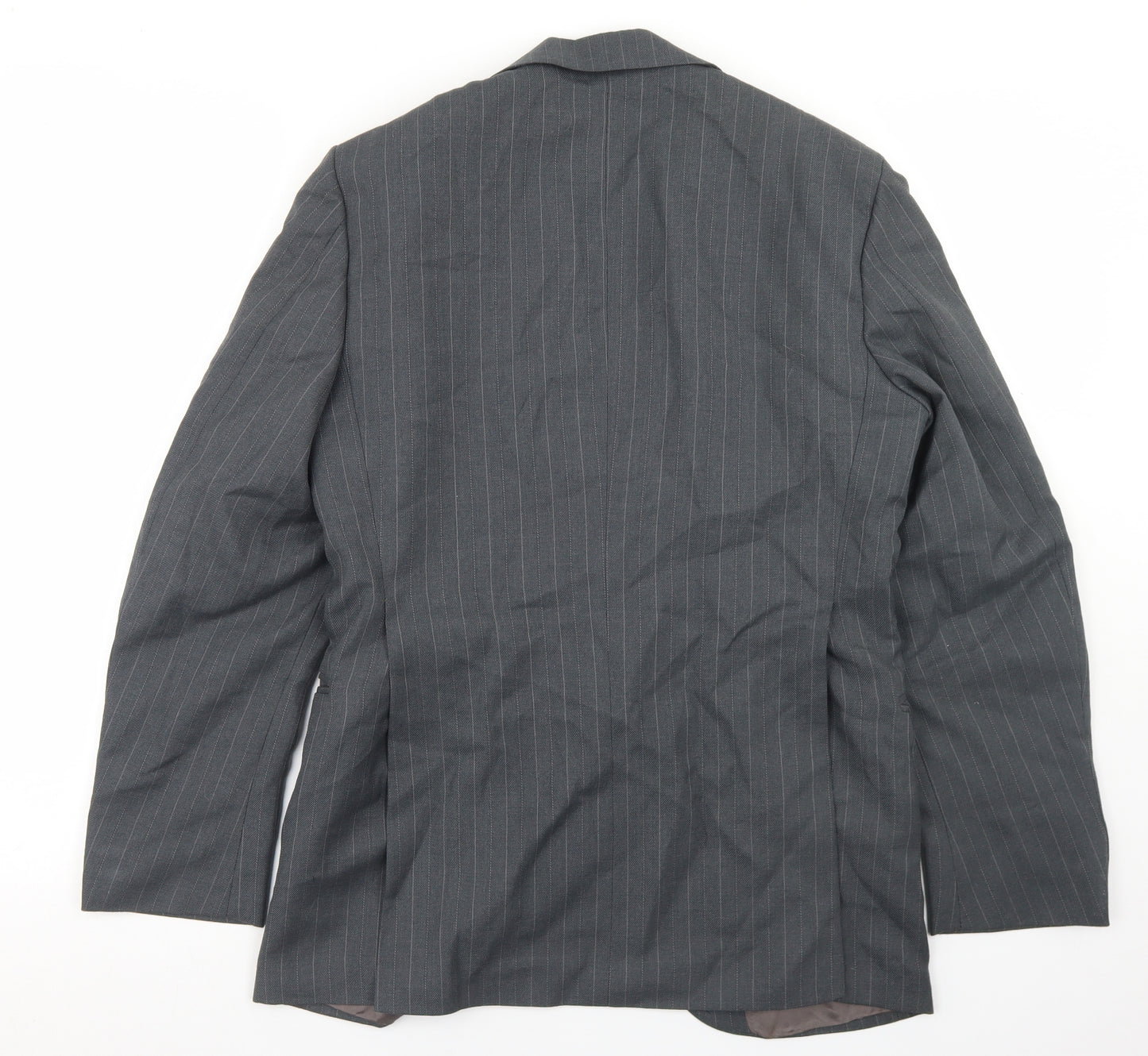 Smart Alex Mens Grey Striped Polyester Jacket Blazer Size 36