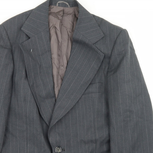 Smart Alex Mens Grey Striped Polyester Jacket Blazer Size 36