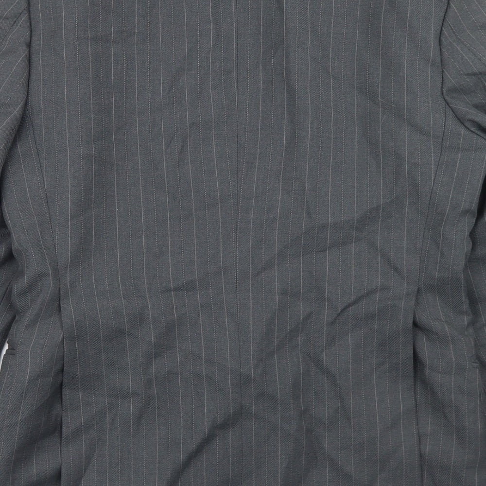 Smart Alex Mens Grey Striped Polyester Jacket Blazer Size 36