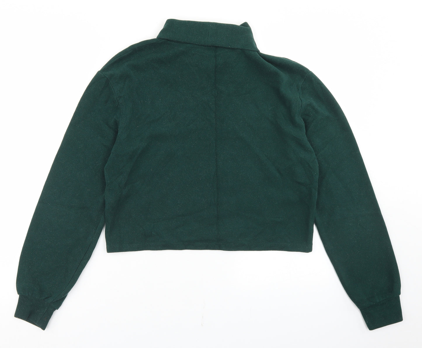 Pull&Bear Womens Green  Cotton Cropped T-Shirt Size M Roll Neck