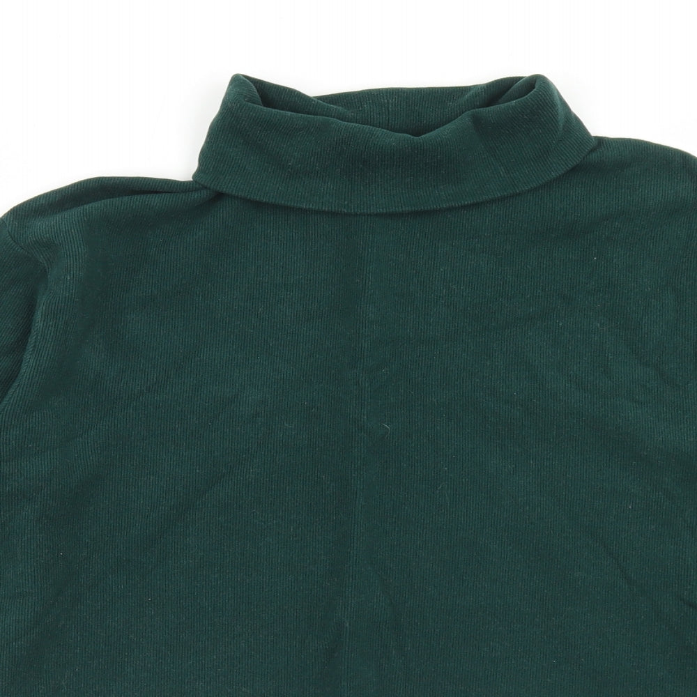 Pull&Bear Womens Green  Cotton Cropped T-Shirt Size M Roll Neck