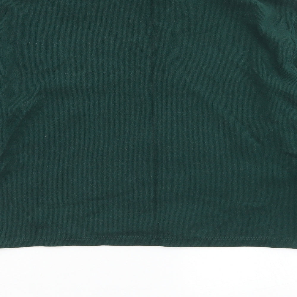 Pull&Bear Womens Green  Cotton Cropped T-Shirt Size M Roll Neck