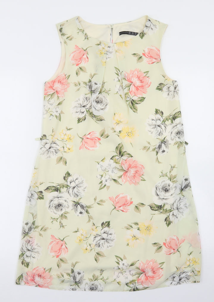 Atmosphere Womens Beige Floral Polyester A-Line Size 10 Round Neck Button