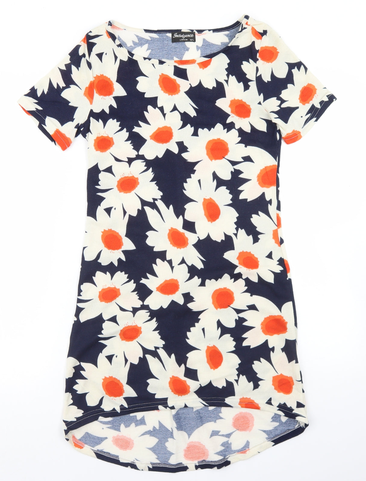 Indulgence Womens Blue Floral Wool A-Line  Size M  Round Neck