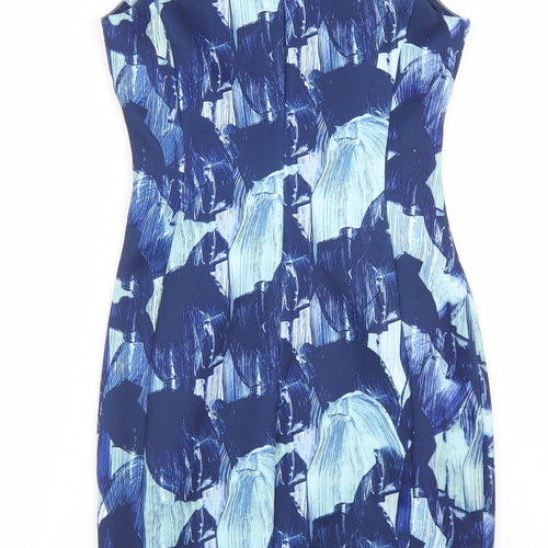 H&M Womens Blue Geometric Polyester Bodycon  Size XS  Round Neck Zip