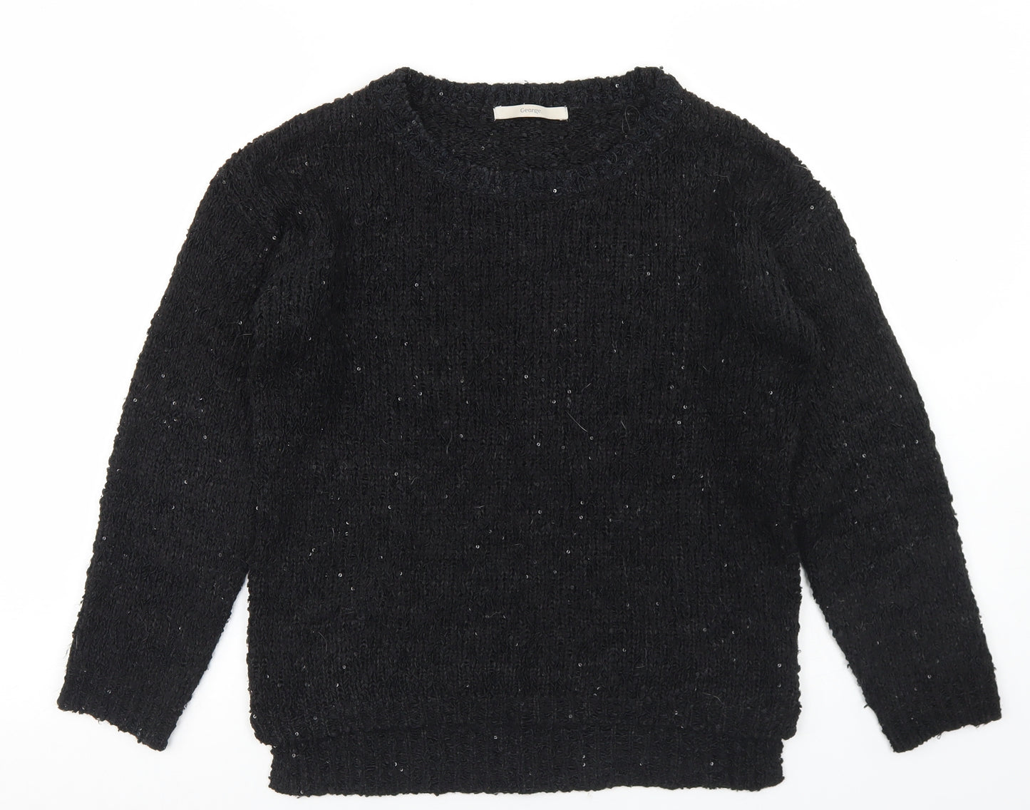 George Womens Black Round Neck  Polyester Pullover Jumper Size 10