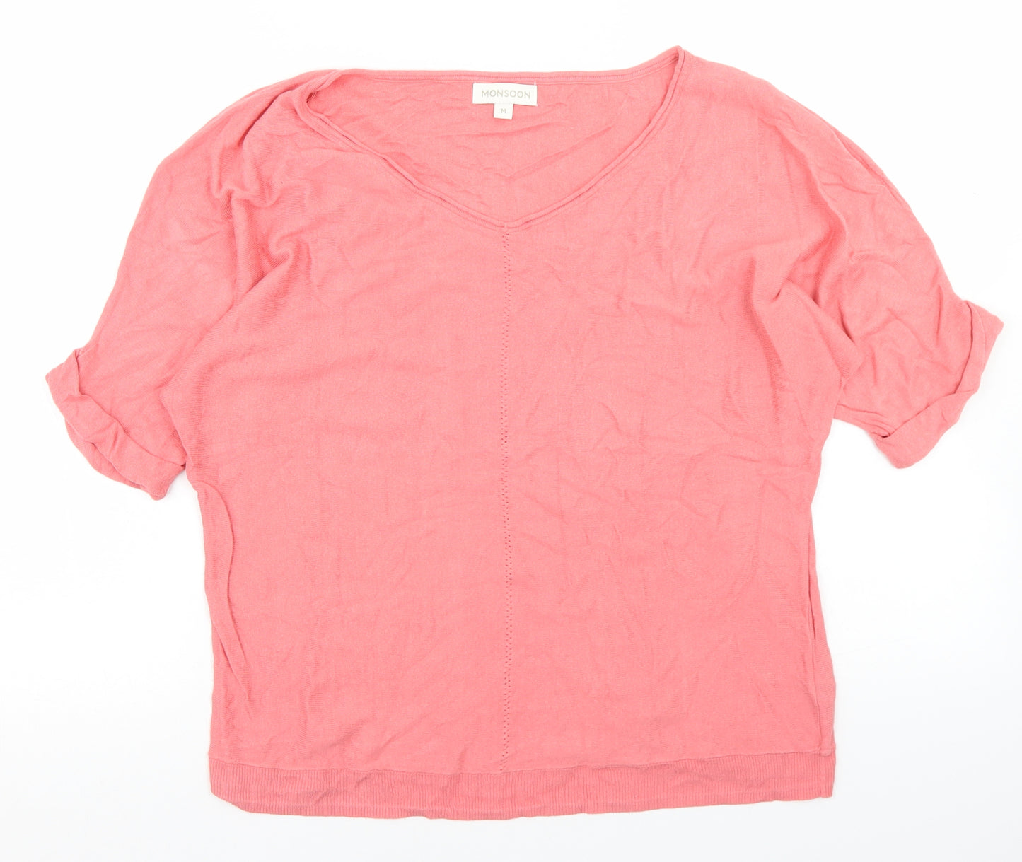 Monsoon Womens Pink V-Neck  Viscose Pullover Jumper Size M