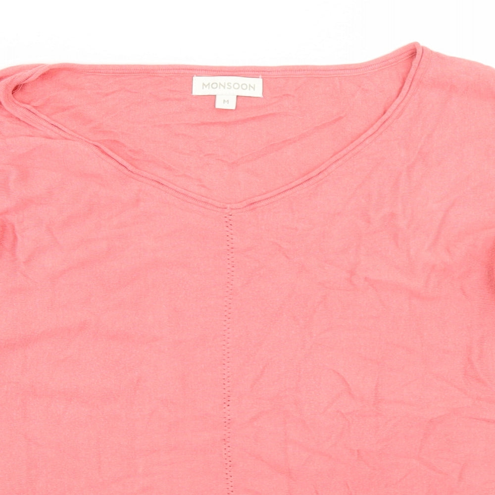 Monsoon Womens Pink V-Neck  Viscose Pullover Jumper Size M