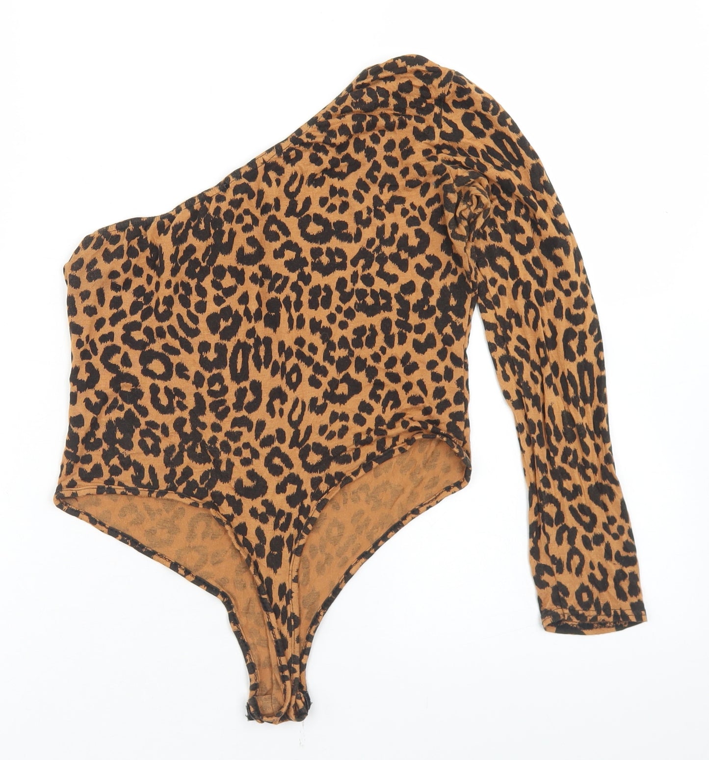 PRETTYLITTLETHING Womens Brown Animal Print Polyester Bodysuit One-Piece Size 10  Snap