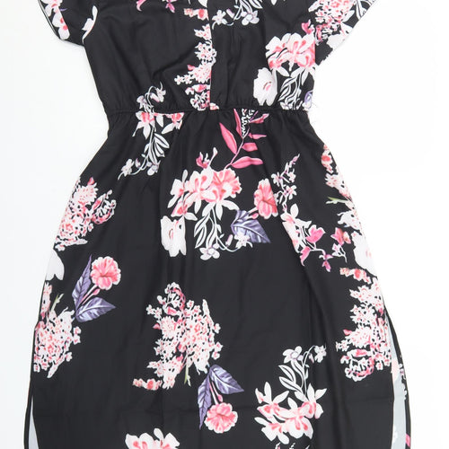Sheilay Womens Black Floral Polyester Fit & Flare  Size S  Round Neck