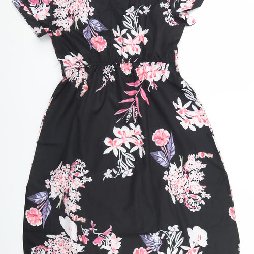 Sheilay Womens Black Floral Polyester Fit & Flare  Size S  Round Neck