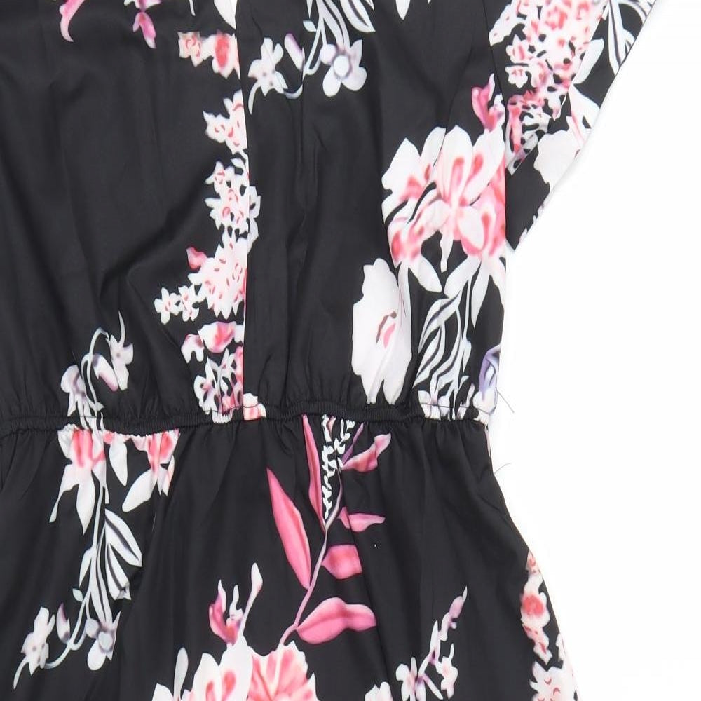 Sheilay Womens Black Floral Polyester Fit & Flare  Size S  Round Neck