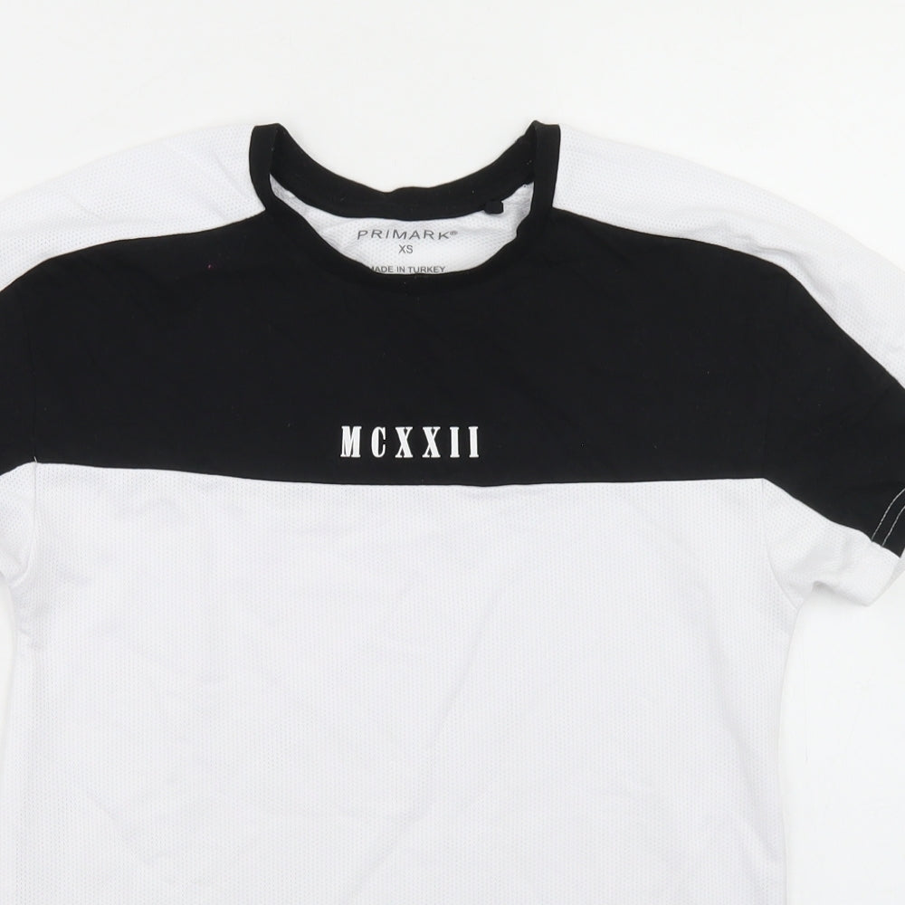 Primark Mens White Colourblock Polyester  T-Shirt Size XS Crew Neck