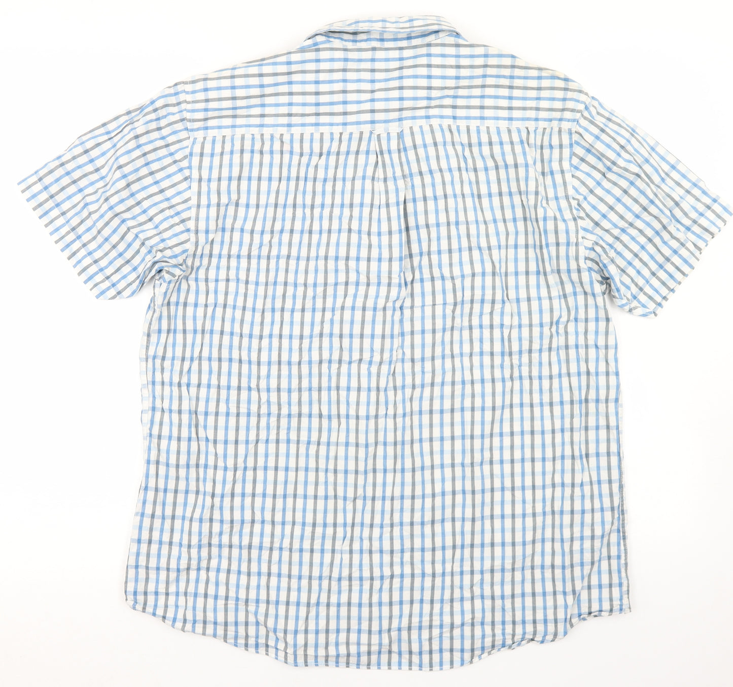 Lincoln Mens Blue Check Cotton  Button-Up Size L Collared Button