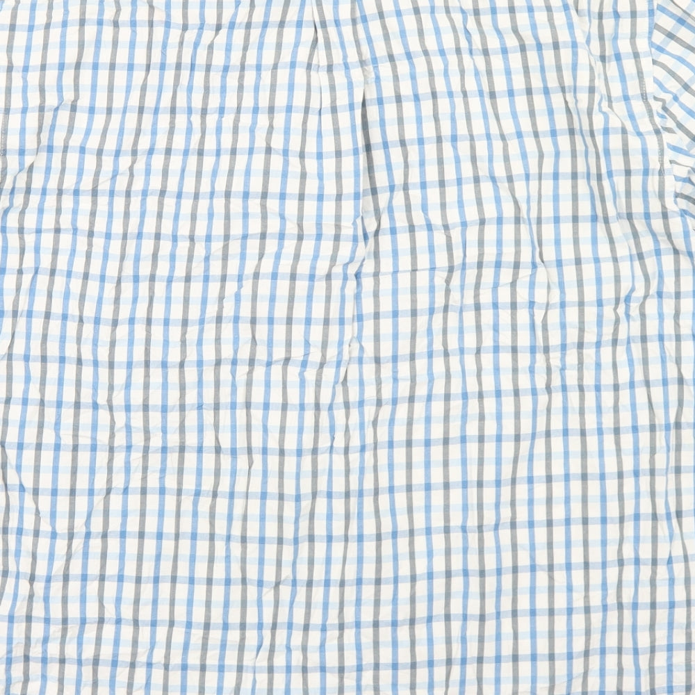 Lincoln Mens Blue Check Cotton  Button-Up Size L Collared Button