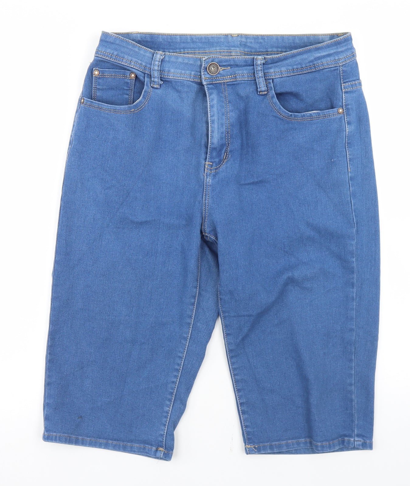 Preworn Womens Blue  Cotton Boyfriend Shorts Size 32 in L14 in Regular Button