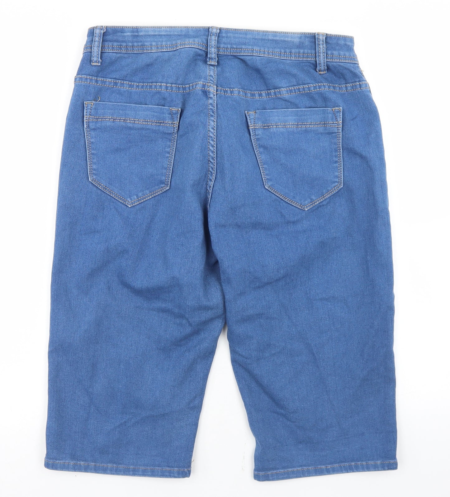Preworn Womens Blue  Cotton Boyfriend Shorts Size 32 in L14 in Regular Button