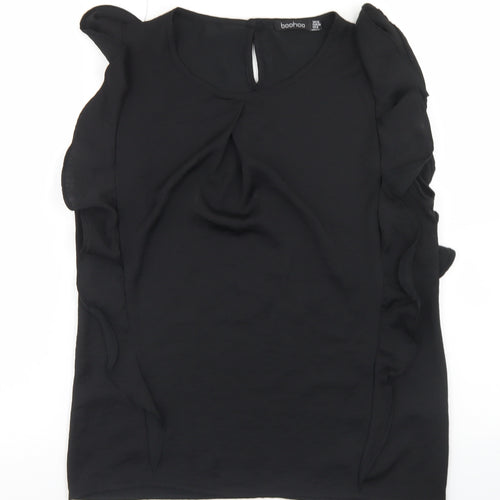 Boohoo Womens Black  Polyester Basic Blouse Size 10 Round Neck