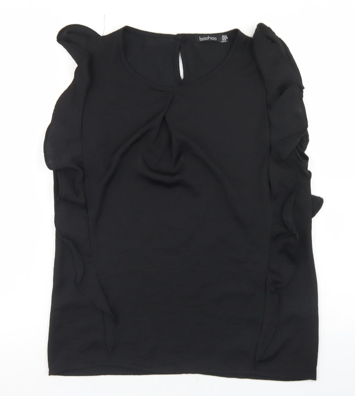 Boohoo Womens Black  Polyester Basic Blouse Size 10 Round Neck