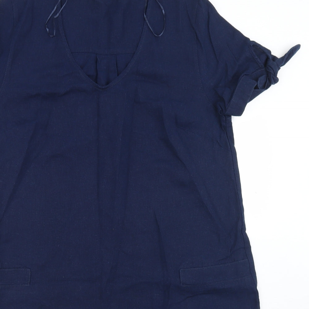 TU Womens Blue  Linen A-Line  Size 14  V-Neck