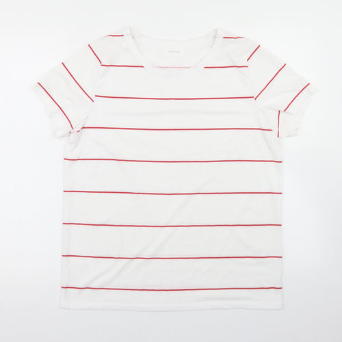 Newport Womens White Striped Polyester Basic T-Shirt Size M Round Neck