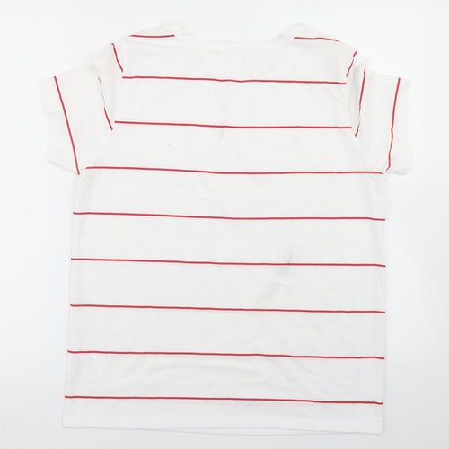 Newport Womens White Striped Polyester Basic T-Shirt Size M Round Neck