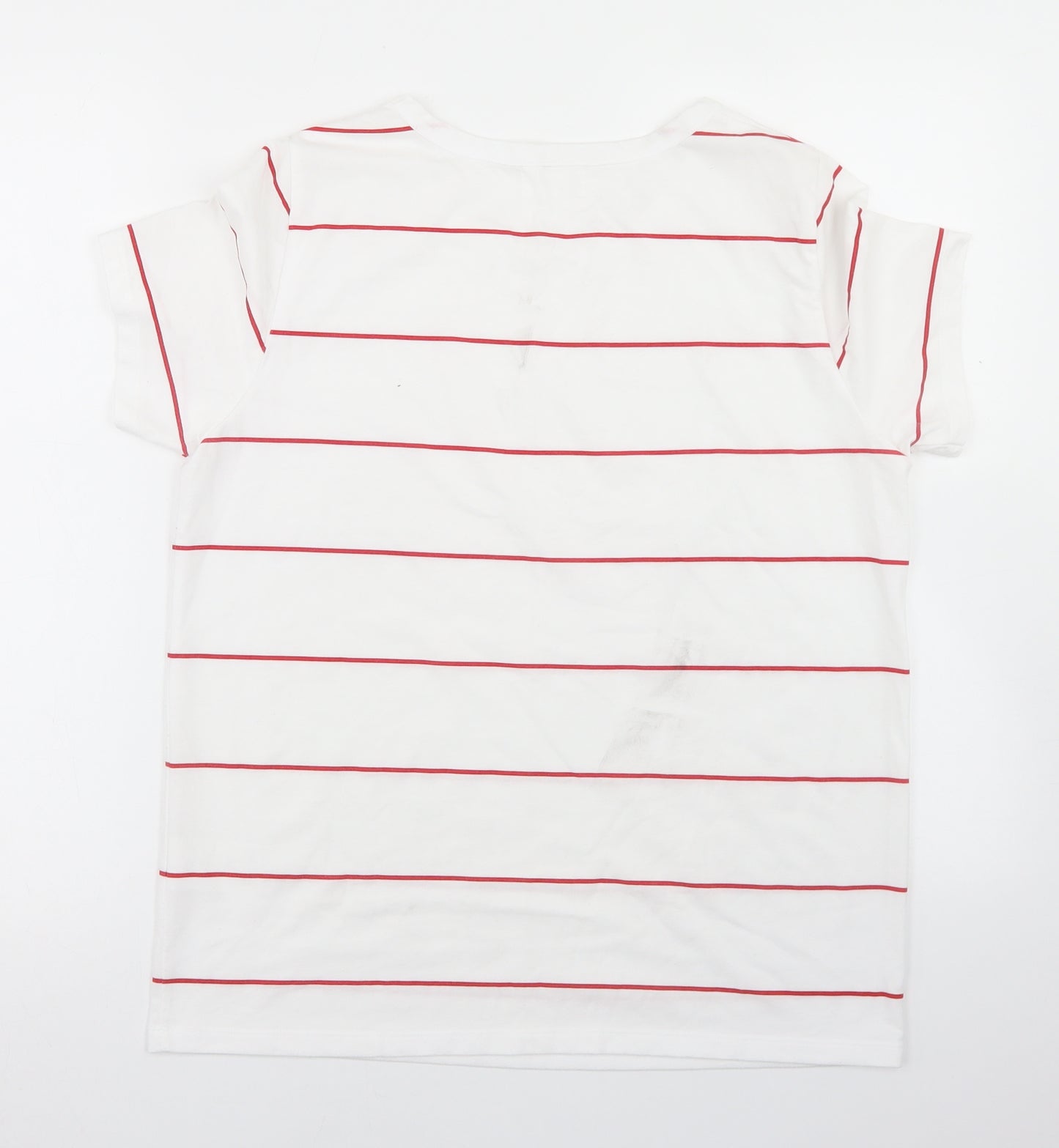 Newport Womens White Striped Polyester Basic T-Shirt Size M Round Neck