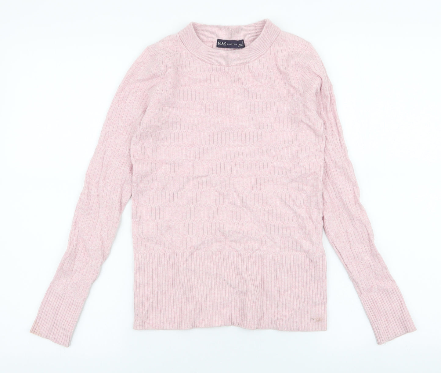 Marks and Spencer Womens Pink High Neck  Viscose Pullover Jumper Size 8