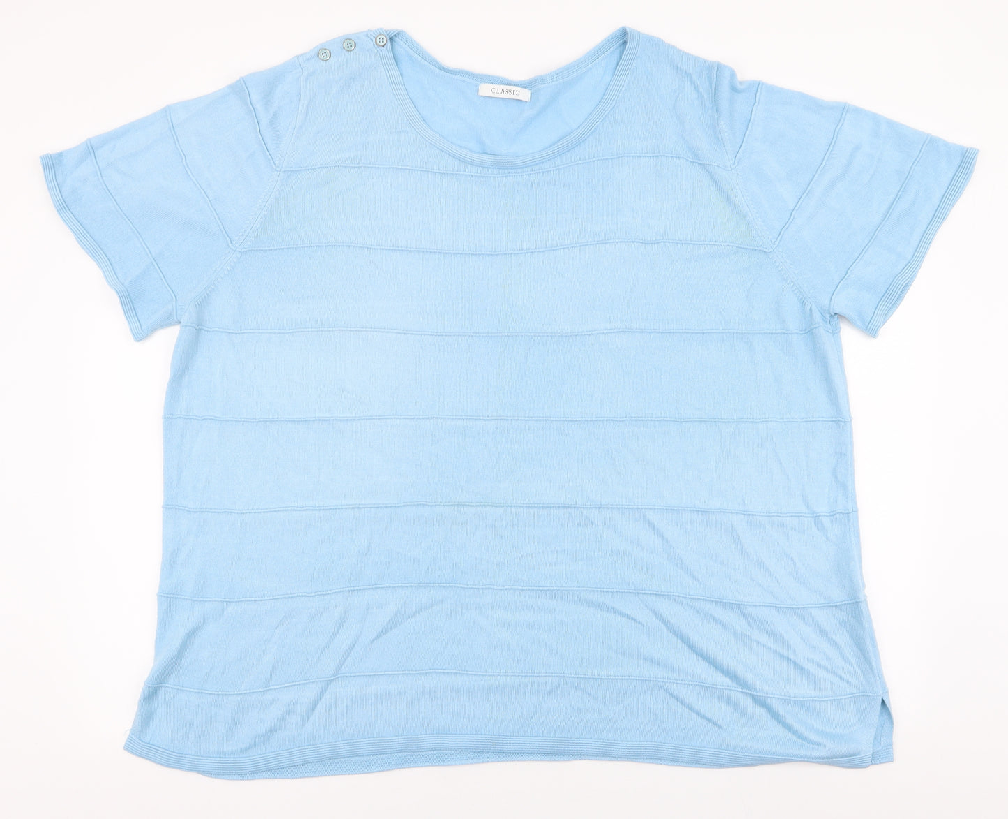 Marks and Spencer Womens Blue  Acrylic Basic T-Shirt Size 24 Round Neck