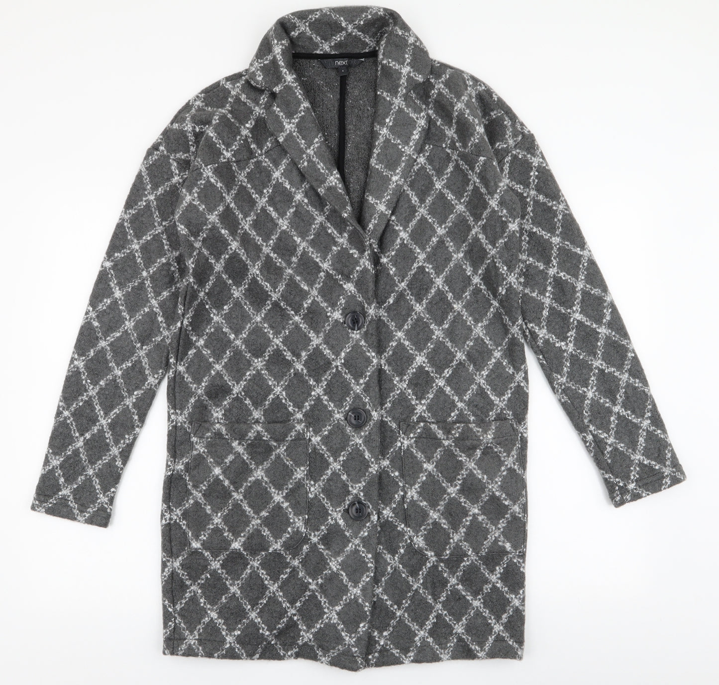 NEXT Womens Grey Geometric  Overcoat Coat Size S  Button