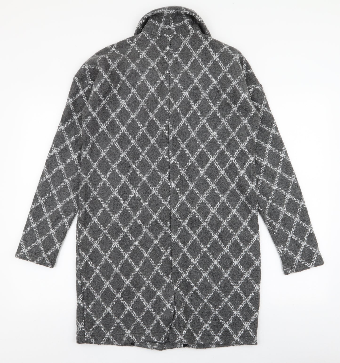 NEXT Womens Grey Geometric  Overcoat Coat Size S  Button